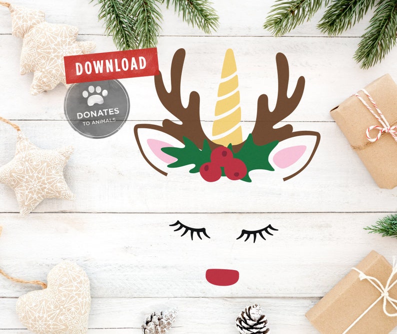 Download Rudolph Unicorn Face SVG Unicorn SVG Cute Reindeer Face | Etsy