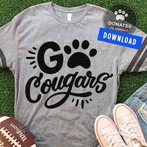Go Cougars SVG | Schulsport Mannschaft SVG Fußball Mama SVG | Sport Svg Plotterdatei | Game Day Svg | Pfotenabdruck Cougar Svg Fußball Png Jpg Dxf