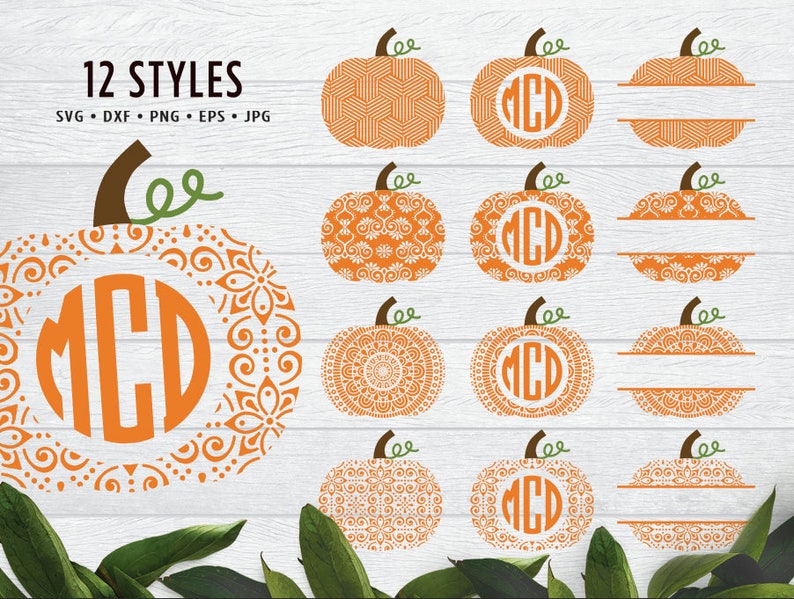 Download Monogram Pumpkin SVG Bundle Swirly Pumpkin Floral Split | Etsy