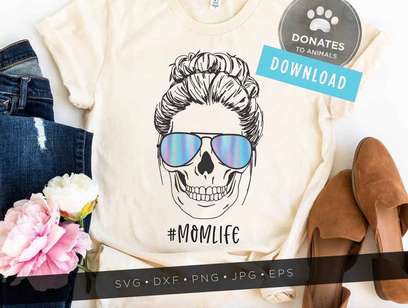 Download Funny Mom Life SVG Mom Life Skull with Glasses Messy Bun ...
