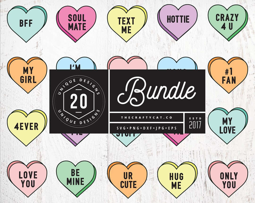Candy Hearts SVG Bundle | Valentine's Day SVG Bundle | Valentine Candy ...