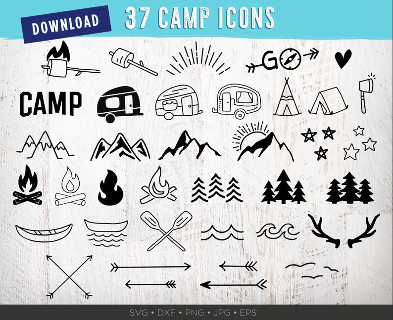 Download Clip Art Art Collectibles Camp Svg Bundle Camping Clipart Summer Svg Campfire Silhouette Mountains Trees Rv Arrows Camper Svg Pack Set 37 Camping Svg Bundle