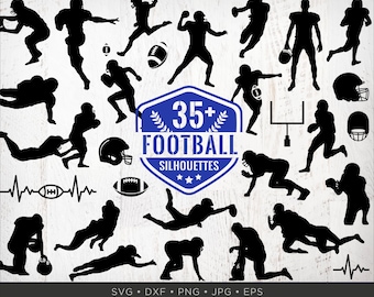 35 Football Silhouettes SVG Bundle  | Football Shapes SVG Cut Files | Helmet SVG Football Svg Tackle Kickoff Quarterback Football Png Dxf
