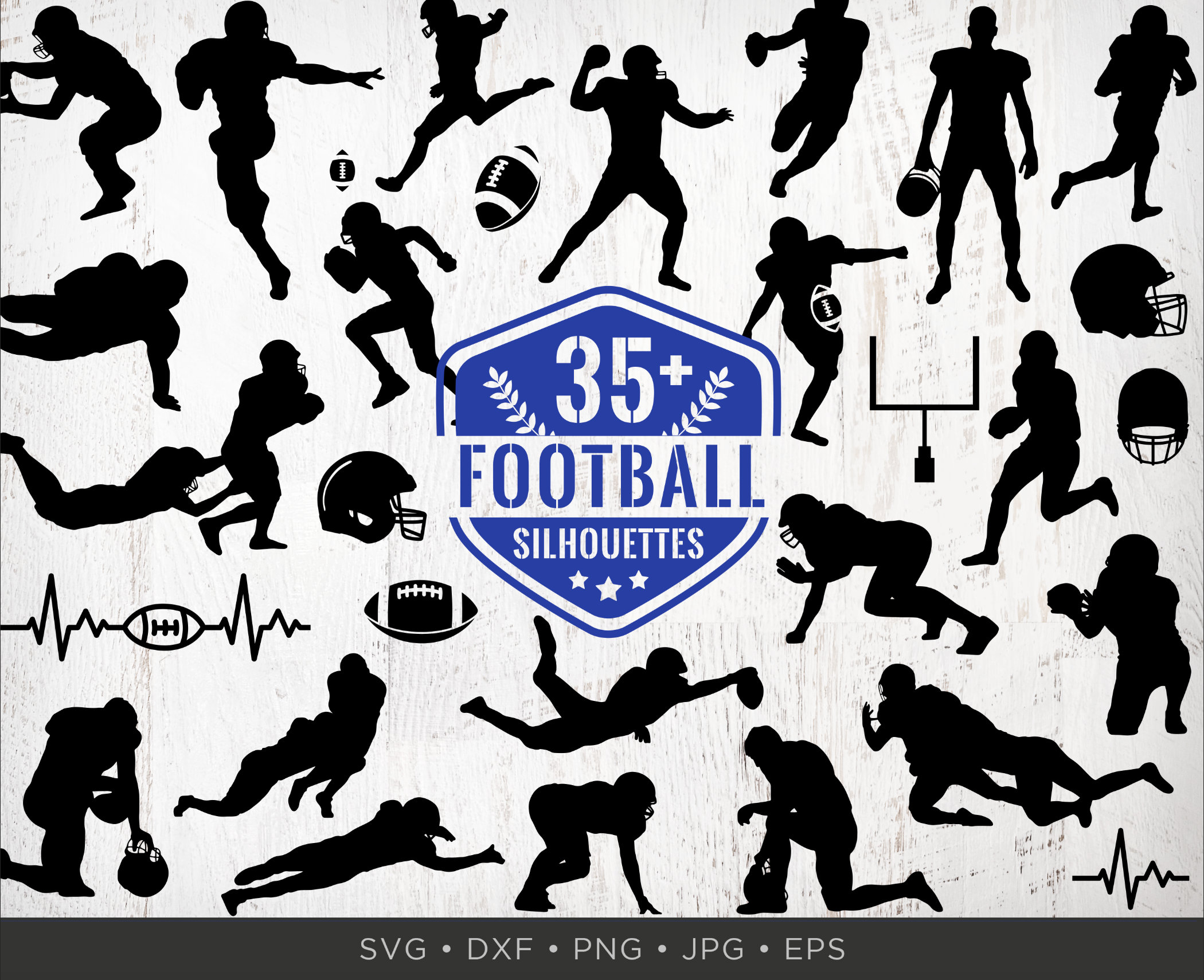35 Football Silhouettes SVG Bundle Football Shapes SVG Cut Etsy