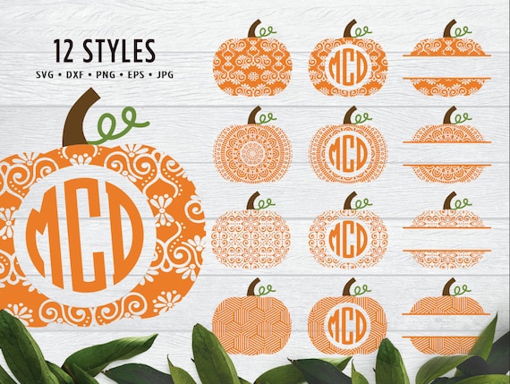 Download Monogram Pumpkin Svg Bundle Swirly Pumpkin Floral Split Etsy