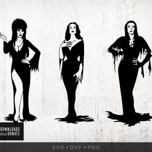 Goth Women SVG File / Retro Vampira Svg Elvira Svg Morticia Svg Siluetas de Damas de Halloween Svg Female Vampire Svg Vintage Halloween