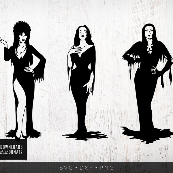 Goth Women SVG File | Retro Vampira Svg Elvira Svg Morticia Svg Silhouettes of Ladies of Halloween Svg Female Vampire Svg Vintage Halloween