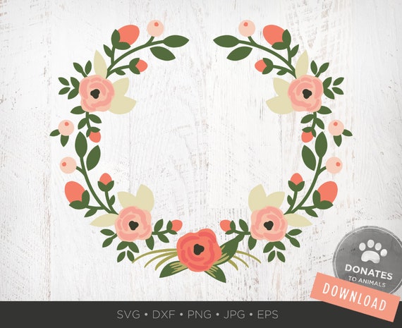 Download Pink Floral Wreath Svg Floral Monogram Frame Svg Round Etsy