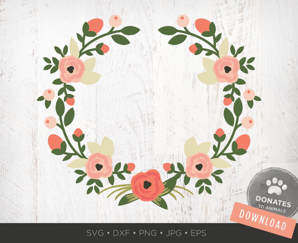 Download Pink Floral Wreath SVG Floral Monogram Frame SVG Round | Etsy