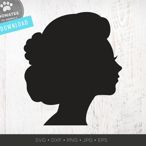 Silueta de cabeza femenina SVG / Clipart de silueta victoriana / Silueta de mujer PNG / Archivo de corte de forma de cabeza de dama Dxf Descarga instantánea para Cricut