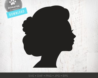 Female Head Silhouette SVG | Victorian Silhouette Clipart | Woman Silhouette PNG | Lady Head Shape Cut File Dxf Instant Download for Cricut