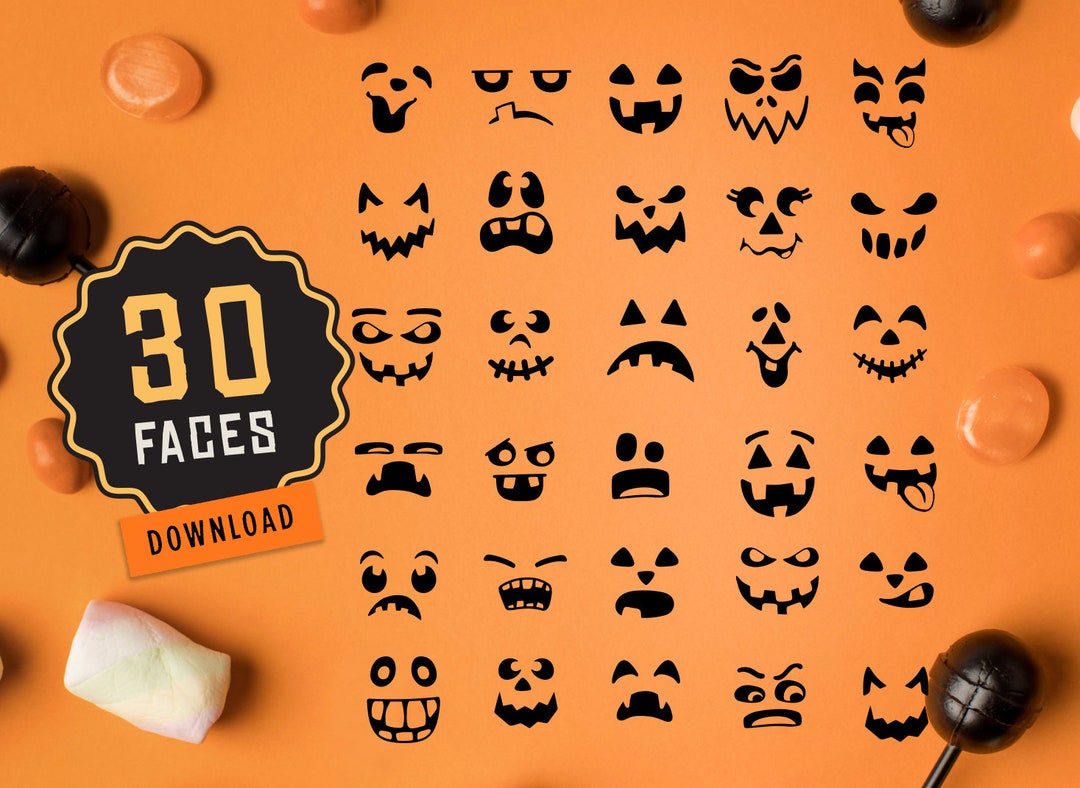 Pumpkin Face SVG Bundle Jack O Lantern Faces PNG Bundle Cute
