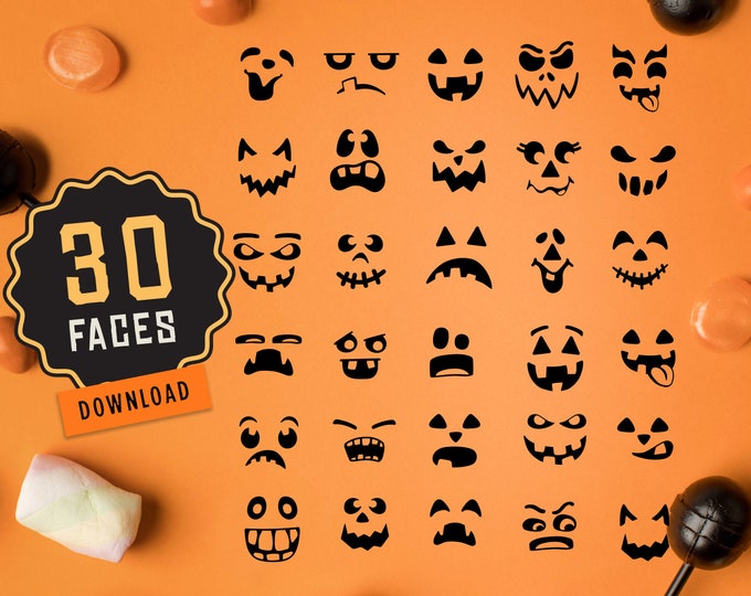 Pumpkin Face SVG Bundle | Jack O Lantern Faces PNG Bundle Cute ...