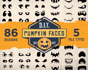 Pumpkin Face SVG Bundle | DIY Jack O Lantern Faces PNG Bundle | Cute Halloween Faces Clipart Instant Download Funny Fall Autumn Eps Dxf Png