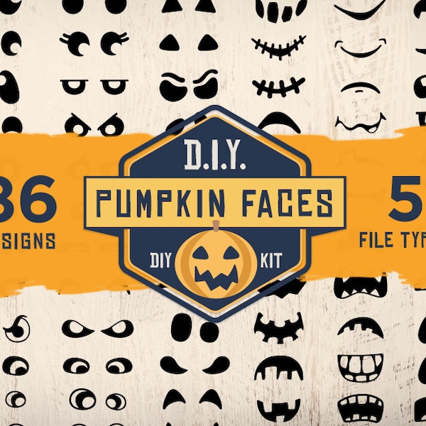 Pumpkin Face SVG Bundle | DIY Jack O Lantern Faces PNG Bundle | Cute Halloween Faces Clipart Instant Download Funny Fall Autumn Eps Dxf Png