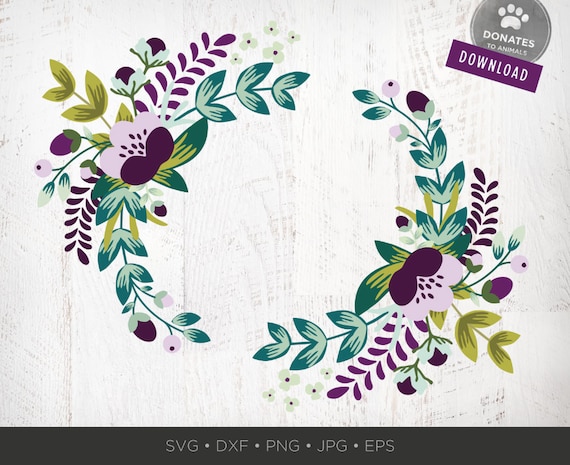 Download Purple Floral Wreath Svg Floral Monogram Frame Svg Round Etsy