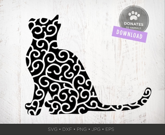 Download Free Ornate Cat Svg Zentangle Cat Swirls Mandala Cat Flourish Etsy SVG Cut Files