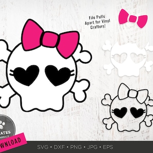 Girl Skull SVG | Cute Skull Clipart | Cute Halloween SVG | Kids Halloween SVG Cute Skeleton Svg Skull and Bones Svg Skull Png Dxf Cricut