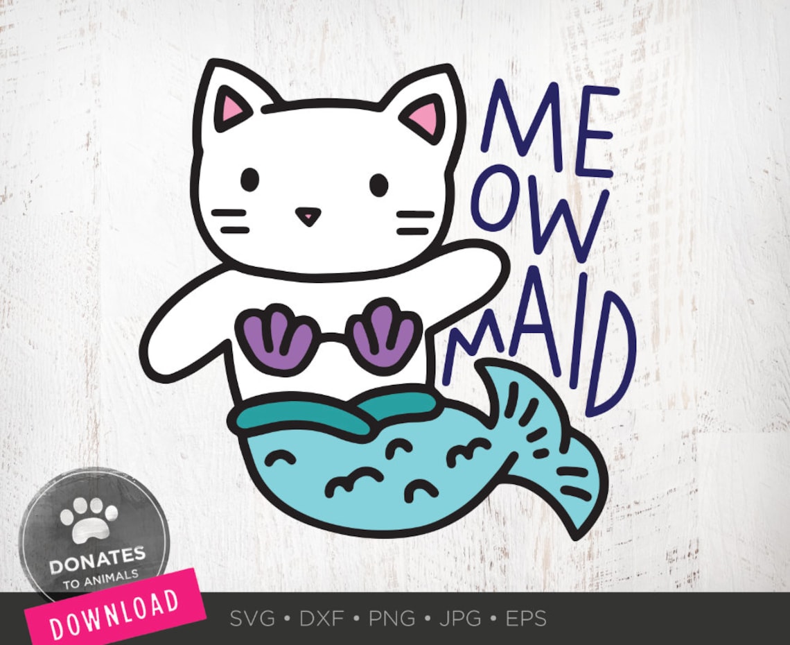 Cat Mermaid SVG Cute Mermaid Clipart Kids SVG for Girls | Etsy