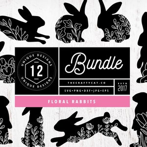 Layered Floral Rabbit SVG Bundle | Flower Bunny SVG Bundle Southern Farmhouse Svg Easter Svg Files Rabbit Png Cut File Bunny Silhouette