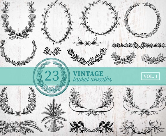 Download Vintage Christmas Wreath Clipart Laurel Wreath Svg Bundle Circle Monogram Frame