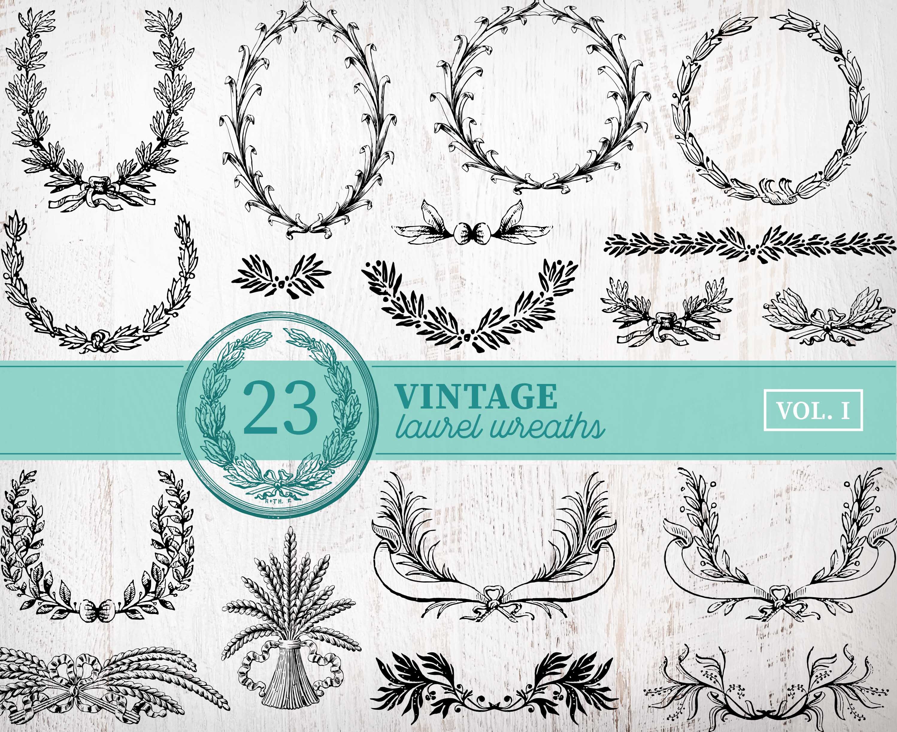 Download 23 Vintage Laurel Wreath Clipart Vintage Christmas Wreath Etsy
