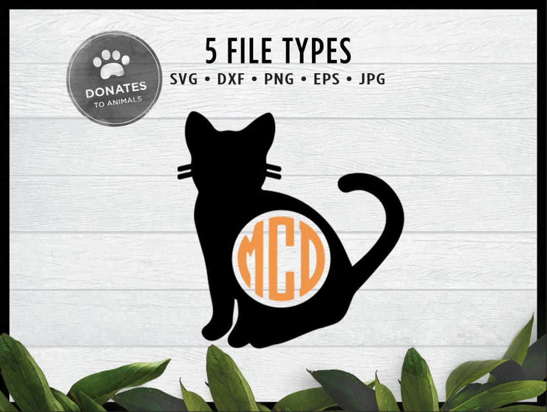 Cute Cat Monogram SVG Halloween Monogram Frame Black Cat Circle