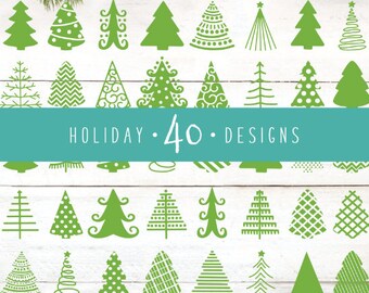 40 Christmas Tree SVG Bundle  | Christmas Tree SIlhouettes SVG | Christmas Tree Cut File Bundle Christmas Clipart Pack Trees File for Cricut