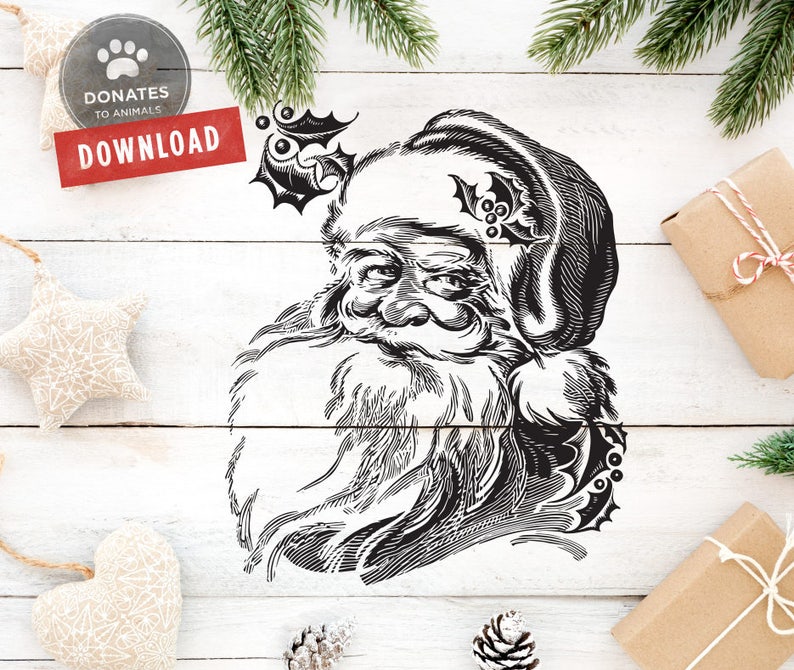 Download Vintage Christmas SVG Santa Head SVG Santa Face SVG | Etsy