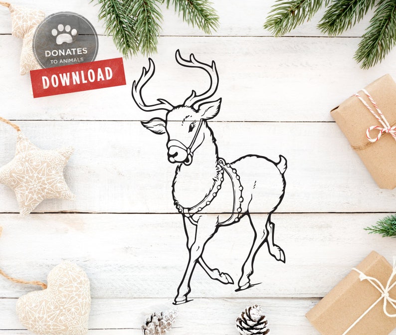 Download Vintage Christmas Svg Cut File Vintage Reindeer Cut File Vintage Christmas Clipart Holiday Svg Cut File For Circuit Png Dxf Silhouette Clip Art Art Collectibles