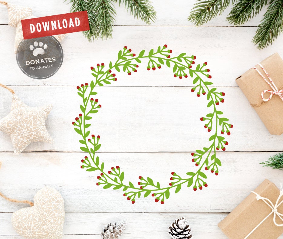 Download Christmas Wreath SVG Wreath SVG File Holiday Border Png | Etsy