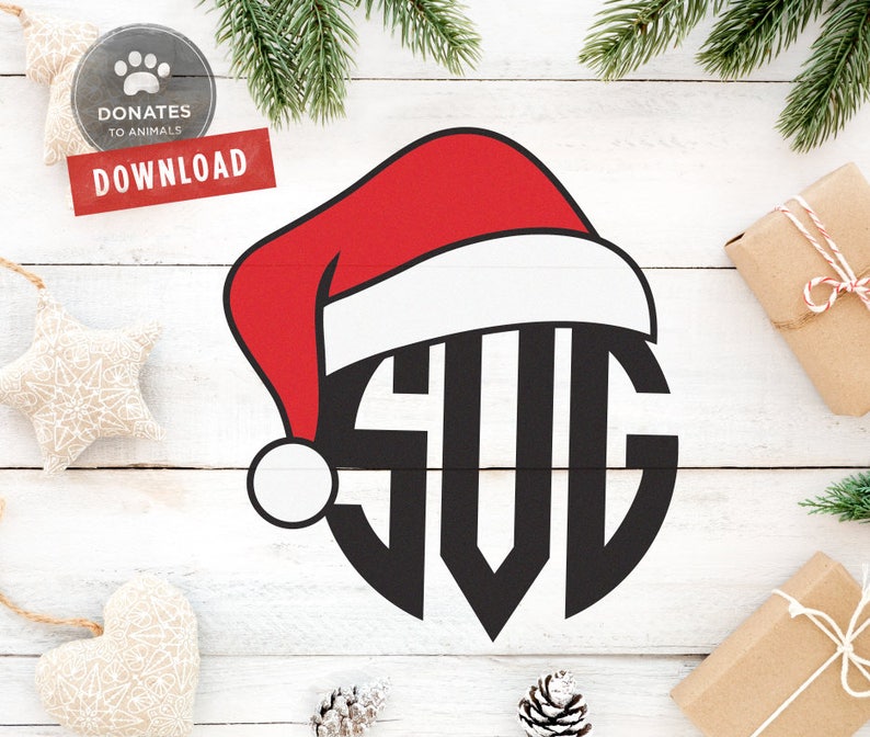 Santa hat monogram svg santa hat monogram cut file cuttable  etsy