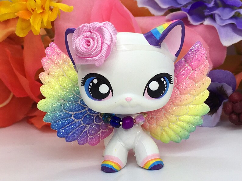 Littlest pet shop Short hair cat Rainbow custom with wings Etsy