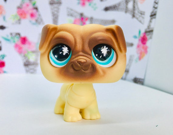 Littlest Pet Shop Dog Pug Puppy Brown Caramel with Green and Red Eyes 