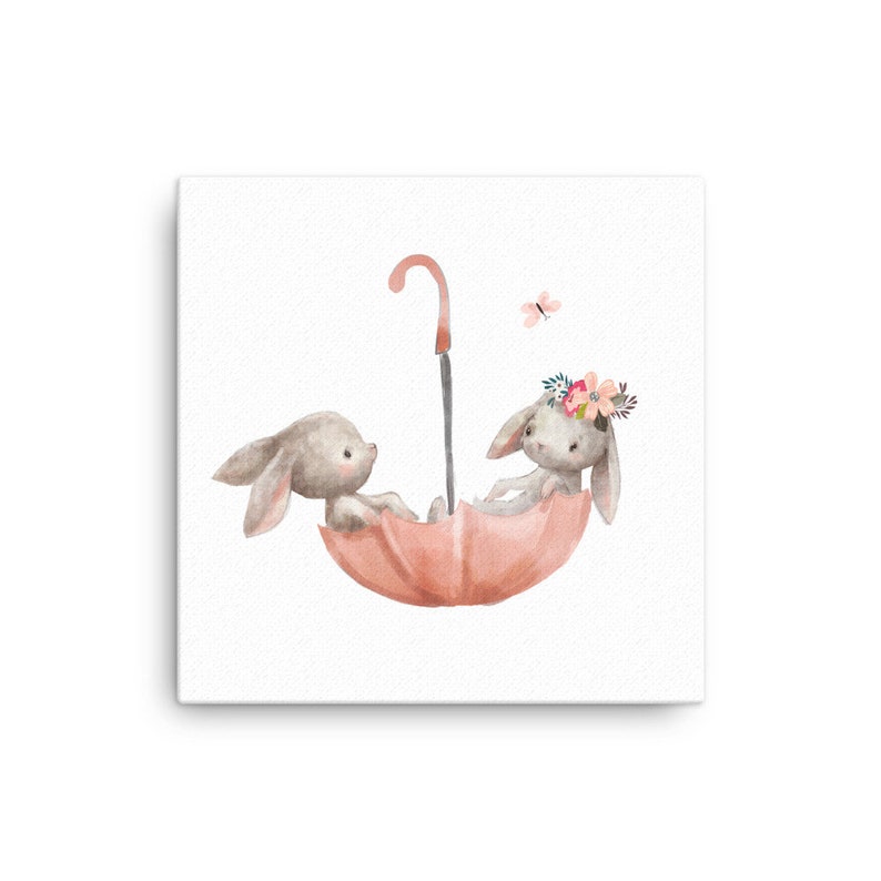Cute Baby Hares In Umbrella Watercolor Wall Art Poster Print Etsy