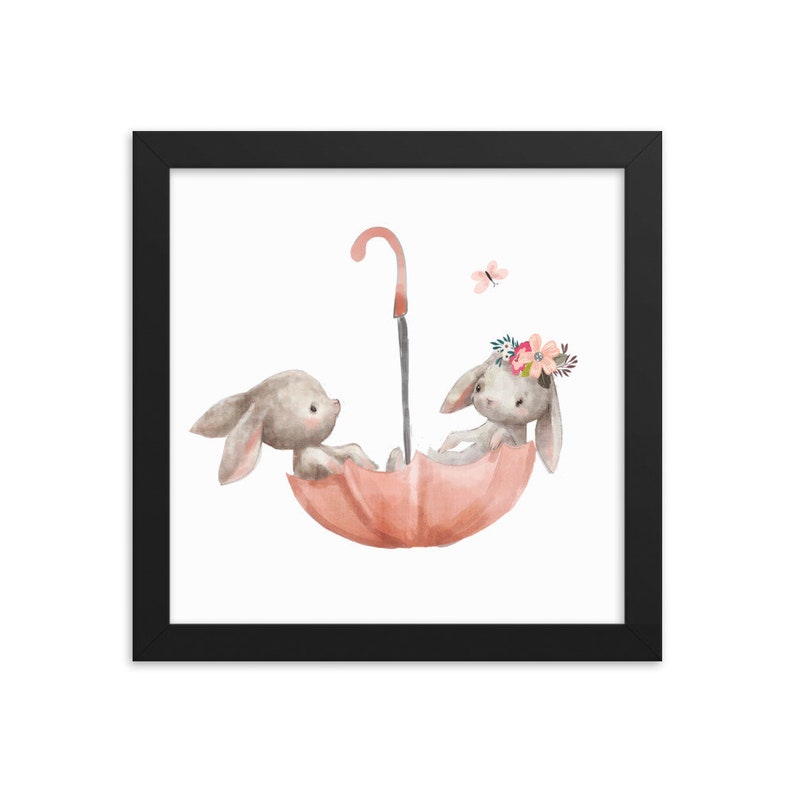 Cute Baby Hares In Umbrella Watercolor Wall Art Poster Print Etsy