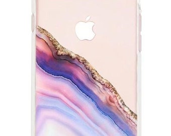 Pink and Blue Agate Case fits iPhone 6, 6s, 7 and 8.