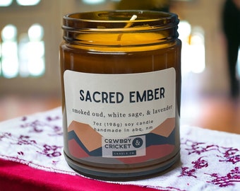 Sacred Ember Soy Candles and Melts - Smoked Oud, White Sage, & Lavender