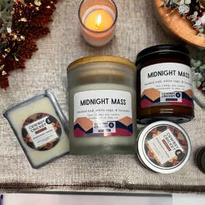 Midnight Mass Soy Candles and Melts Smoked Oud, White Sage, & Lavender Netflix Inspired image 5