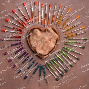Set of 2 Rainbow Heart and Syringe Newborn Digital Backdrop - Photography I Heart bowl overlay background composite ivf lgbtq girl boy