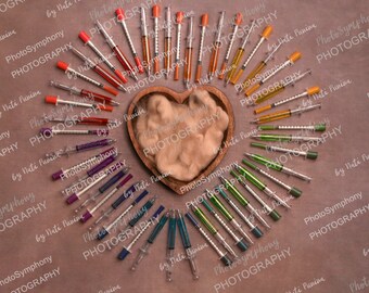 Set de 2 Rainbow Heart and Syringe Newborn Digital Backdrop - Fotografía I Heart bowl overlay background composite ivf lgbtq girl boy