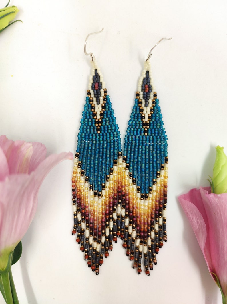 Beaded Ombre Bohemian Fringe Earrings Seed Bead Long Natural - Etsy