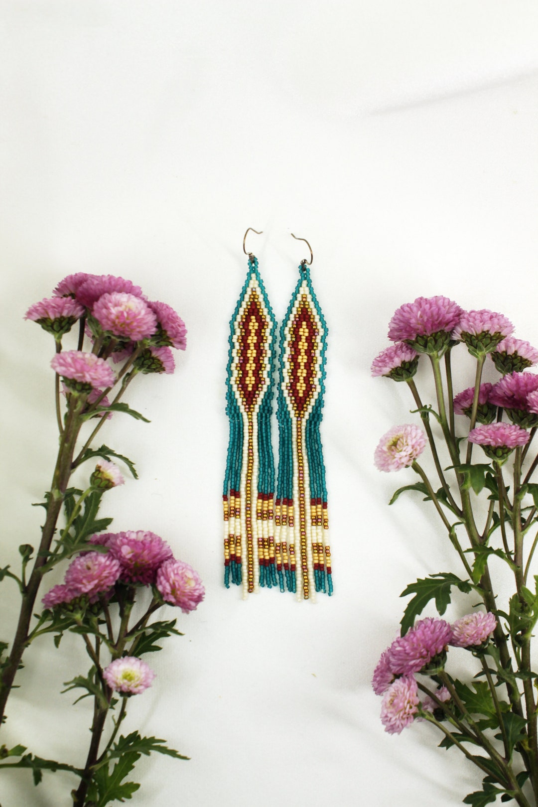 Seed Bead Emerald Gold Long Fringe Earrings Beaded Boho Native - Etsy