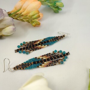 Handwoven Seed Bead Fringe Bohemian Boho Native Dangle Earrings Beaded ...