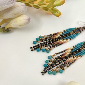 Handwoven Seed Bead Fringe Bohemian Boho Native Dangle Earrings Beaded ...