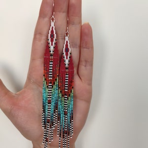 Native Seed Bead Fringe Earrings Extra Long Bright Colorful Statement ...