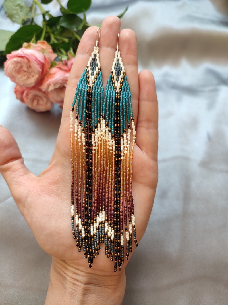 Beaded Ombre Bohemian Fringe Earrings Seed Bead Long Natural - Etsy