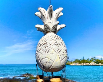 Pineapple Bamboo Wind Chime. Hand Crafted Gift of Hawaii Island Decor. Outdoor Deck Patio Gentle Tropical Pacific Bamboo Sound