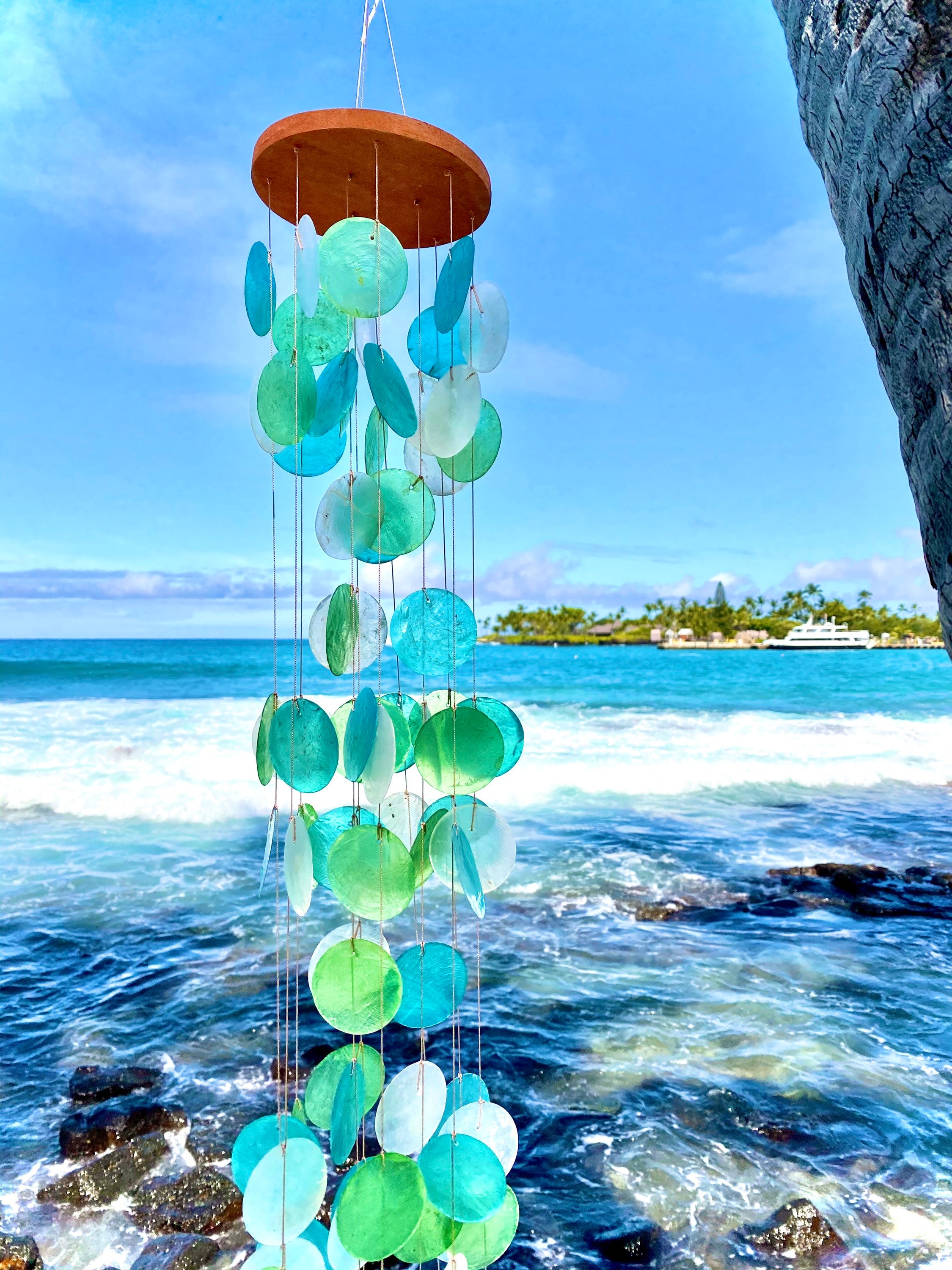 Capiz Shell Wind Chime Ocean Nautical Decor. Natural Ocean Colors Blue