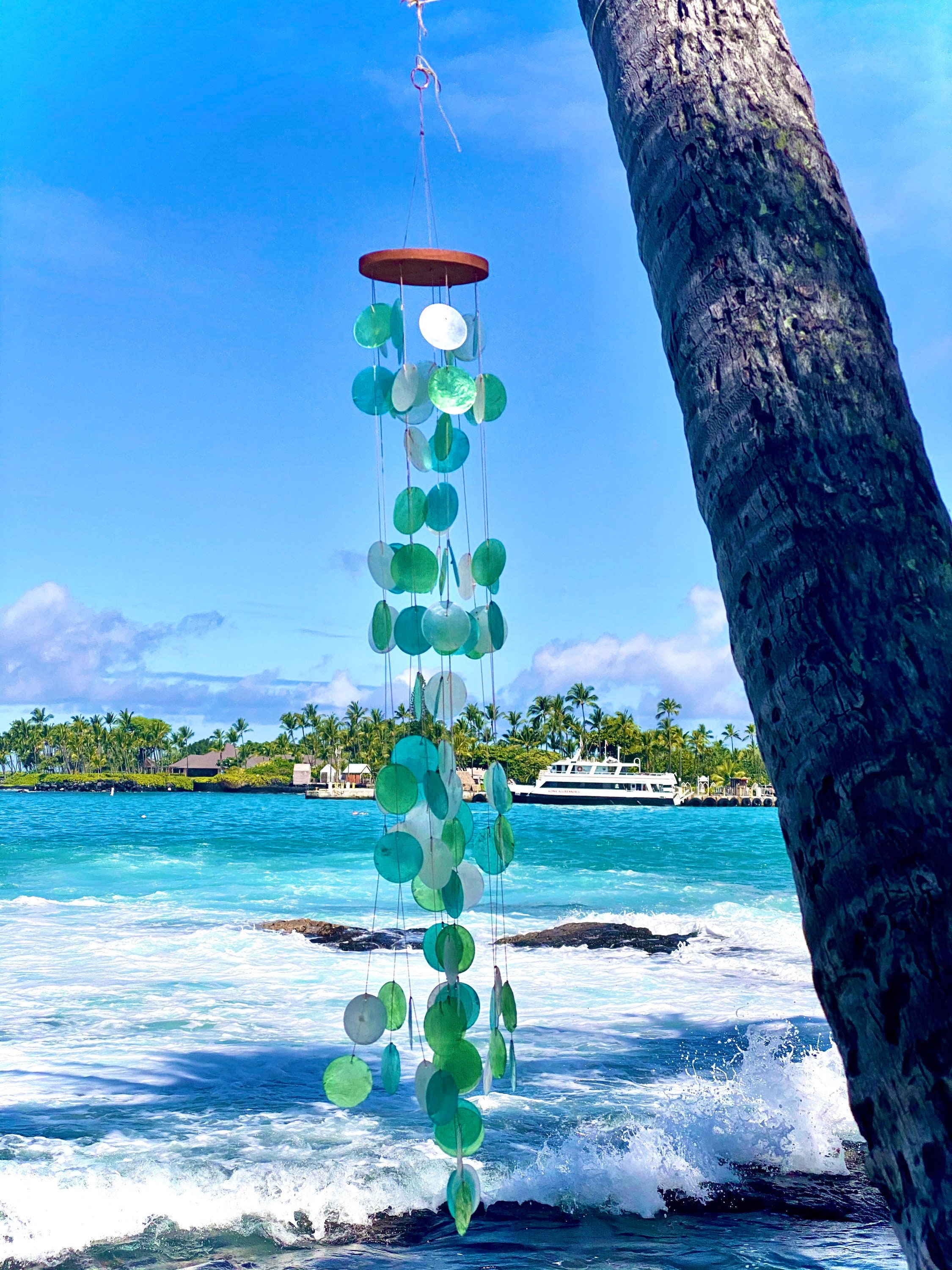 Capiz Shell Wind Chime Ocean Nautical Decor. Natural Ocean Colors Blue